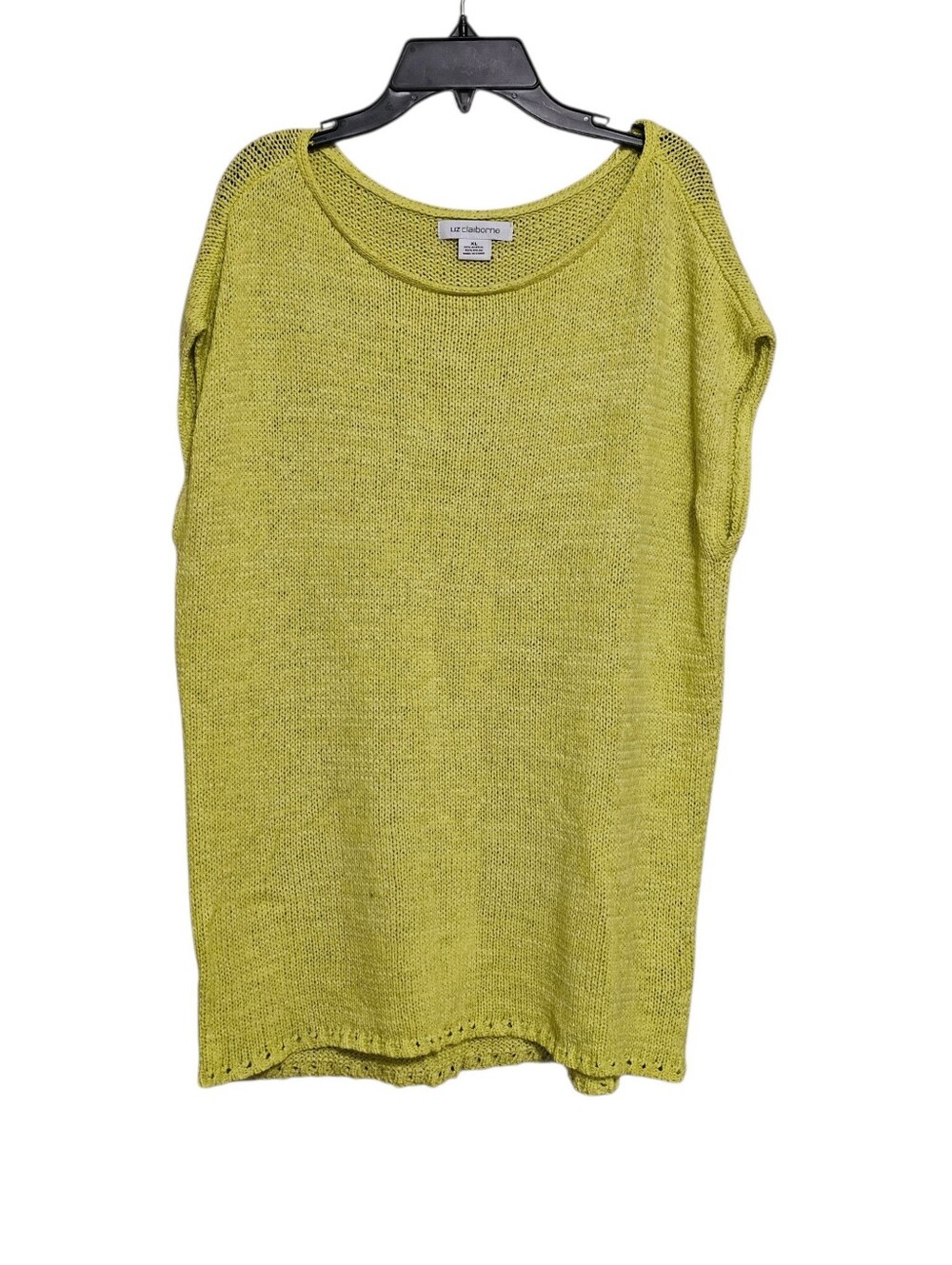 Liz Claiborne Knit Tunic Top Sweater Yellow Stretch Cap Sleeve Boho SIZE XL
